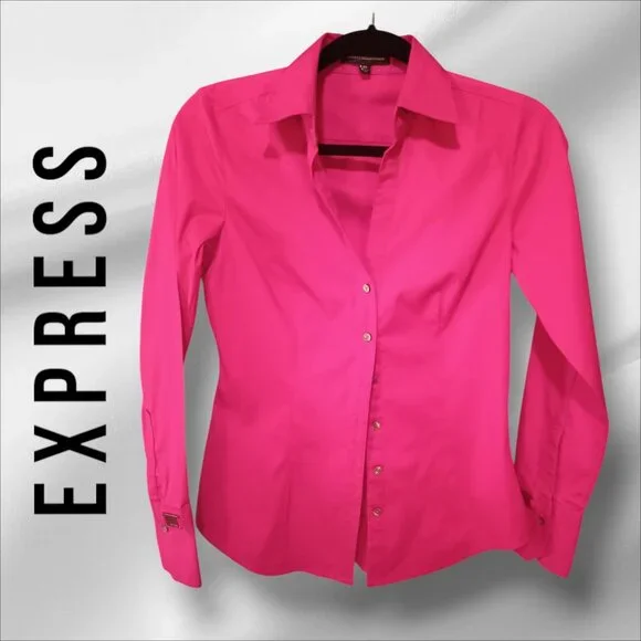 EXPRESS Long-Sleeve Fitted Button Shirt XS - Picture 2 of 8